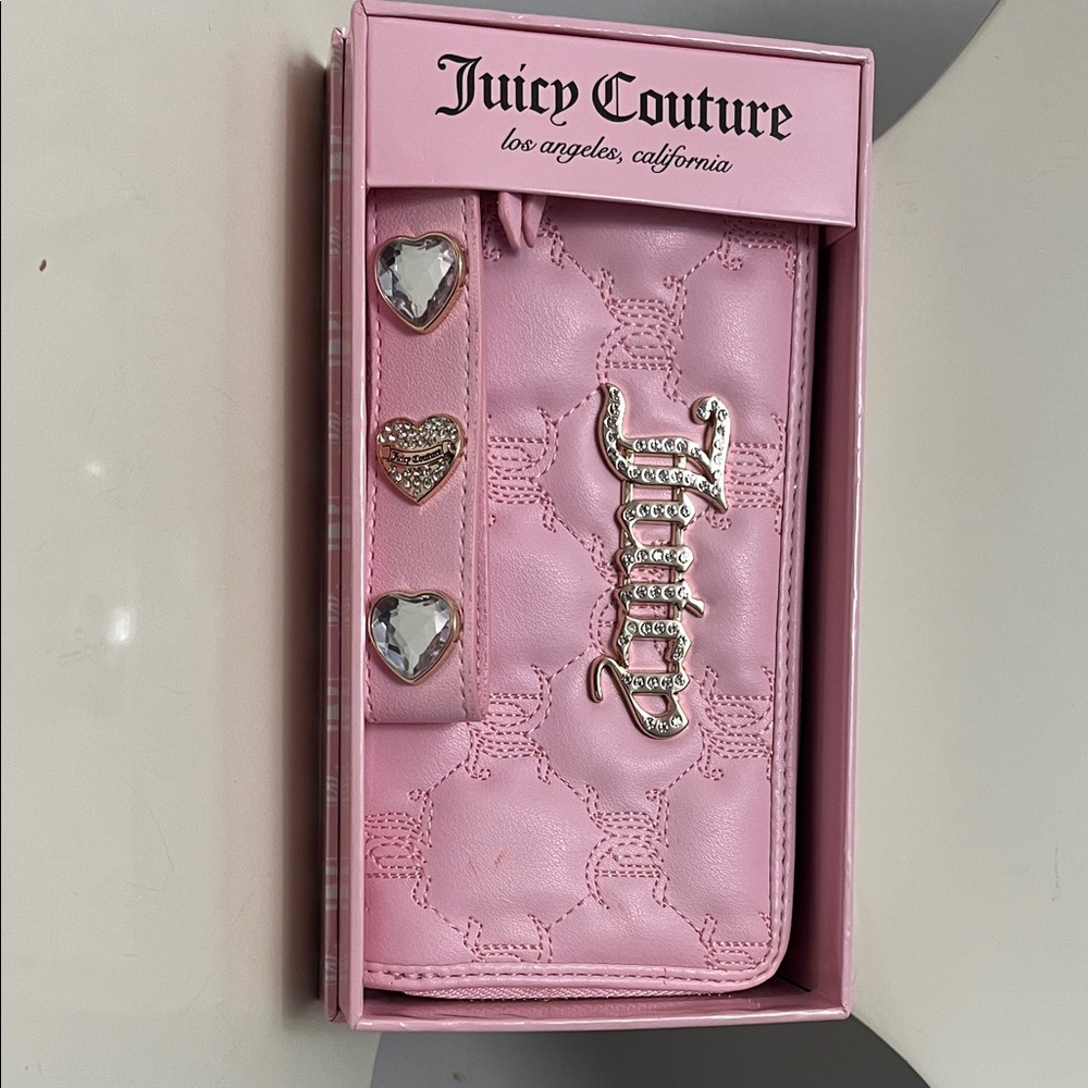 Juicy Couture Pink Wallet with Silver Heart Details
